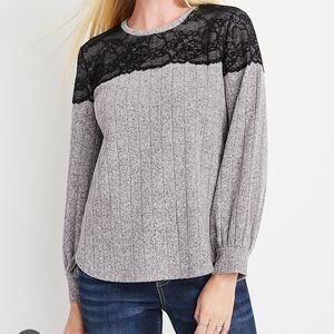 Maurices Cozy Lace Trim Ribbed Top